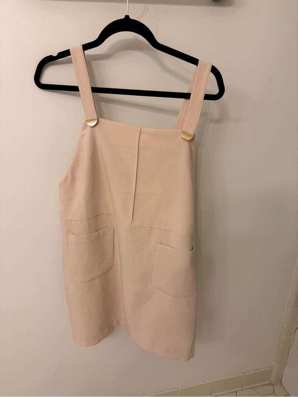 Cream Pinafore Mini Dress with Front Patch Pockets